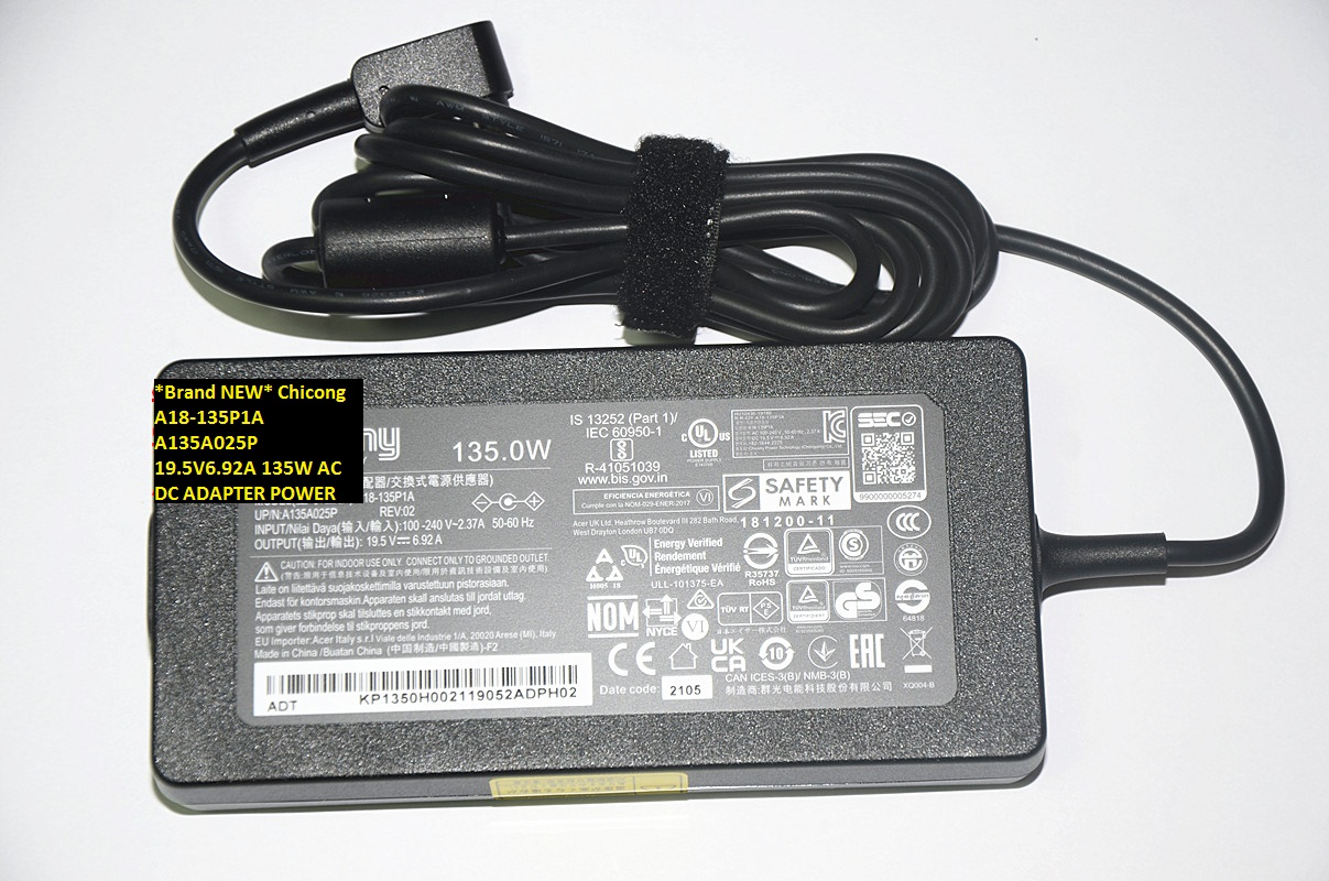 *Brand NEW* 19.5V 6.92A Chicong A135A025P A18-135P1A 135W AC DC ADAPTER POWER SUPPLY - Click Image to Close